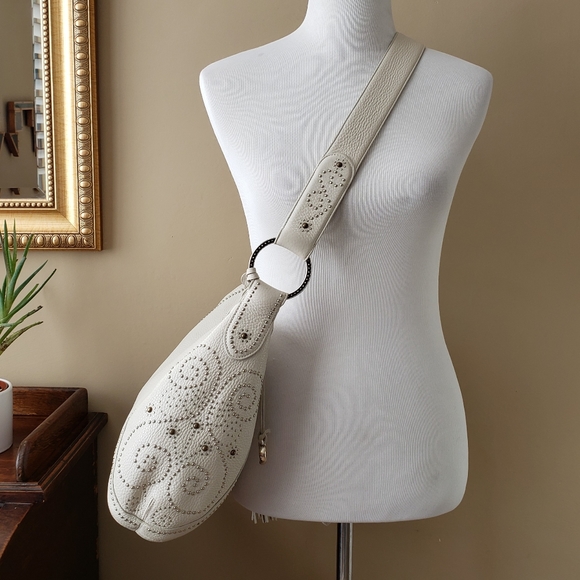 Brighton Handbags - Brighton Studded Breeze Ivory Leather Hobo Bag